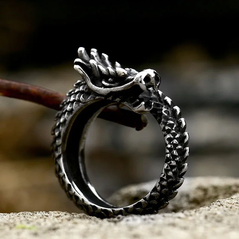 SS8-929R Steel Soldier Hot Selling Punk Men Rings Gothic Vintage Dragon Head Adjustable Ring Jewelry for Boys