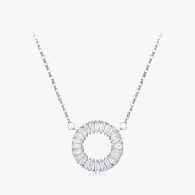 Ailmay Sparkling Clear Zircon 925 Sterling Silver Round Pendant Necklace for Women Wedding Engagement Fine Female Jewelry