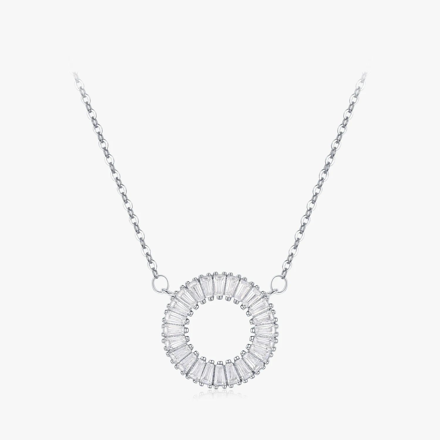 Ailmay Sparkling Clear Zircon 925 Sterling Silver Round Pendant Necklace for Women Wedding Engagement Fine Female Jewelry