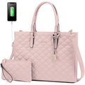 LOVEVOOK 2 PCS Waterproof Laptop Handbag Bag for Women Quilted Leather Computer Shoulder Briefcase 15.6 Inch Laptop Tote Purses