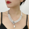 Exquisite Platinum Half Pearl Half Chain Necklace Party Luxury Vintage Faux Pearl Necklace Multi Layered Pearl Necklace