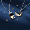 Sterling Silver Plated Couple Necklace Creative Star Moon Astronaut Pendant Necklace for Women Men Fashion Jewelry Valentine