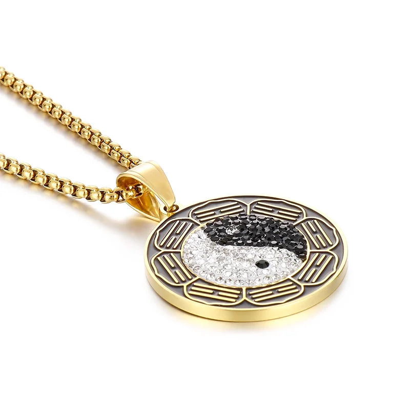 Kalen Unisex Oriental Stainless Steel Rhinestone Tai Chi Pattern Pendant