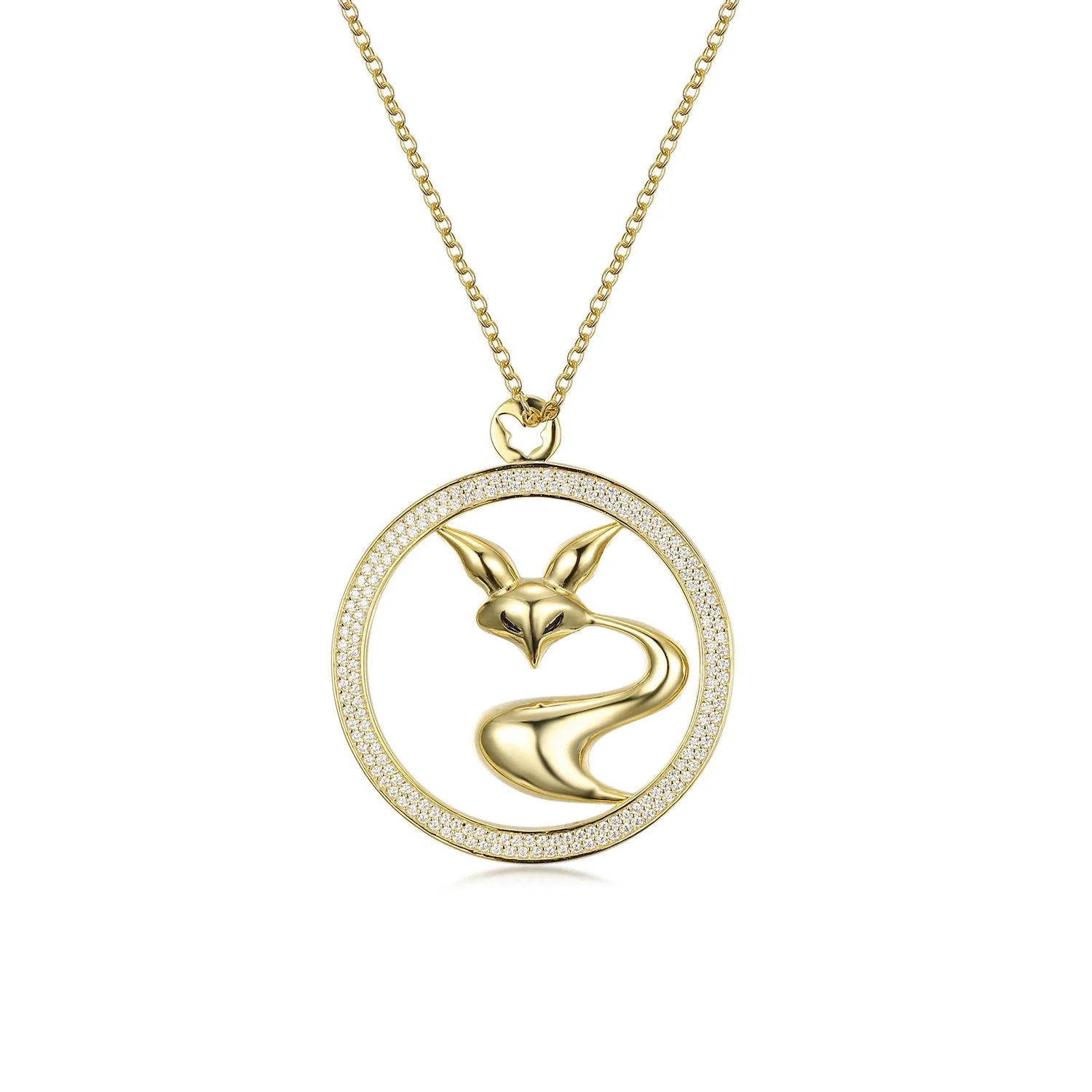 Animal Classic Zircon S925 Silver 14K Gold Plated Iced Out Fox Pendant Link Chain Necklace for Wedding & Engagement