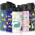 Haers 12oz BPA-FREE Leak Proof Double Wall Kids Thermos Stainless Steel Water Bottle with Straw for School Boys Girls
