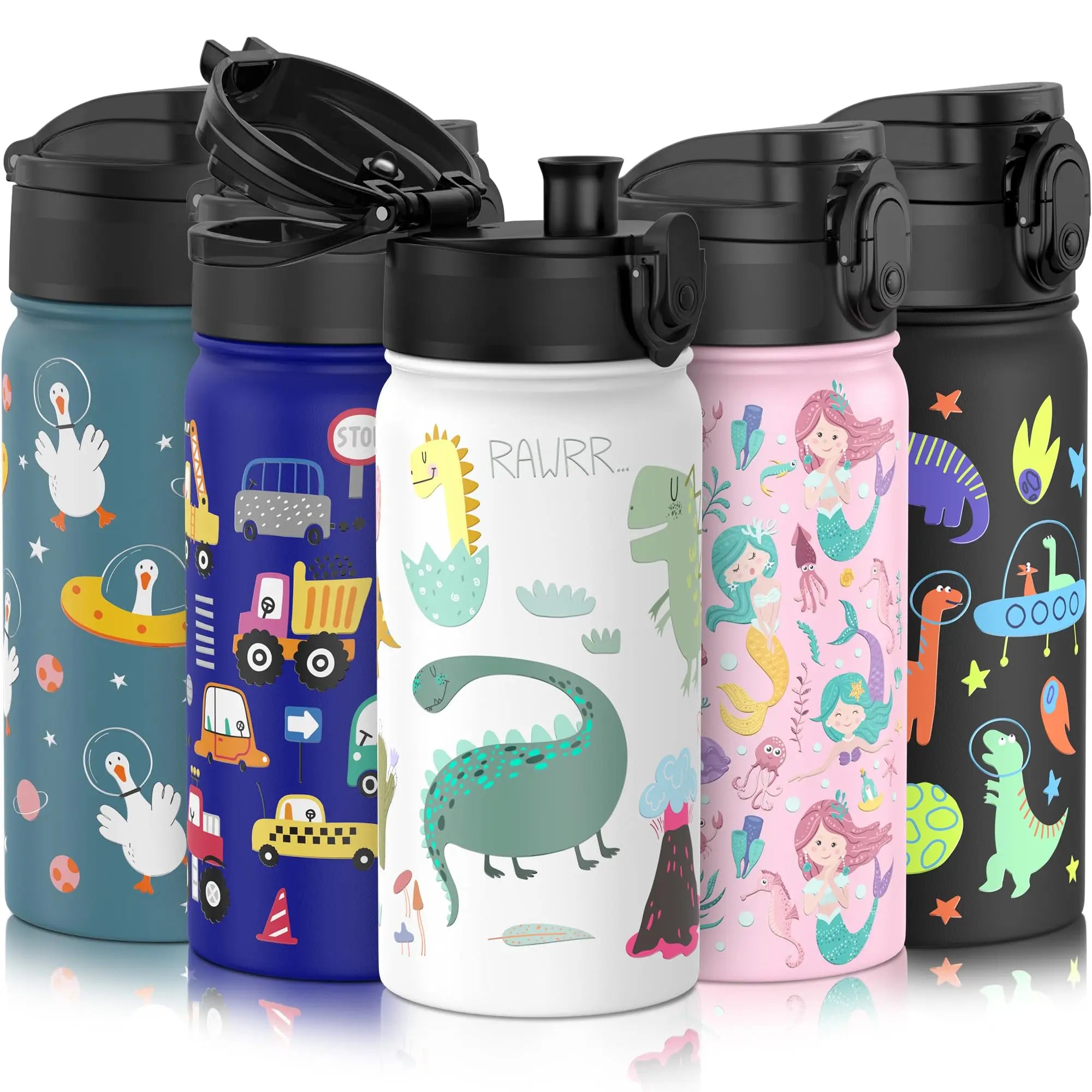 Haers 12oz BPA-FREE Leak Proof Double Wall Kids Thermos Stainless Steel Water Bottle with Straw for School Boys Girls