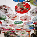 Handmade Japanese Chinese Silk Fabric Classic Style Straight Ceiling Decoration Craft Umbrella Manual Party Wedding Decor