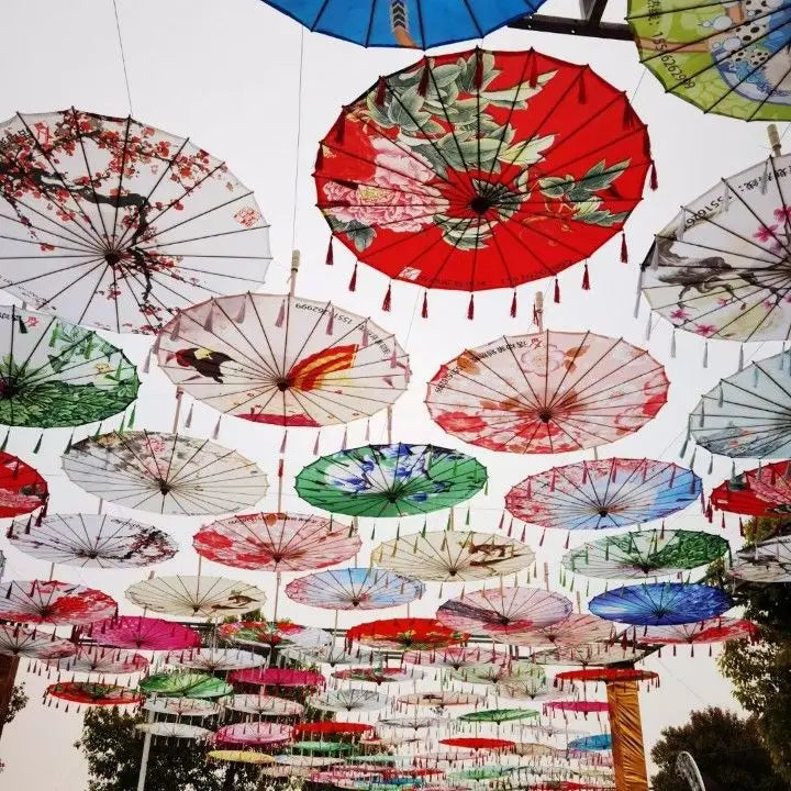 Handmade Japanese Chinese Silk Fabric Classic Style Straight Ceiling Decoration Craft Umbrella Manual Party Wedding Decor
