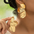 Vintage Fashion Women's Gold Geometric Statement Earrings Large Metal Dried Flower with Cute Alloy Big Studs