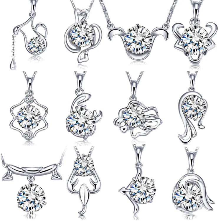 Isunni Custom Zodiac Jewelry Necklace Zircon Sterling Silver Zodiac Necklace