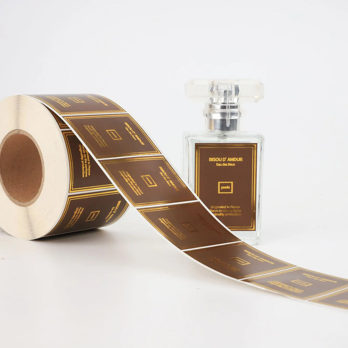 Custom Adhesive Paper Embossed Logo Etiquetas Para Perfumes Sticker Black Rose Gold Foil Label for Perfume Bottle