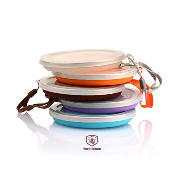 Portable Folding Camping Silicone Cup with Lids Expandable Drinking Tea Cups & Saucers Set
