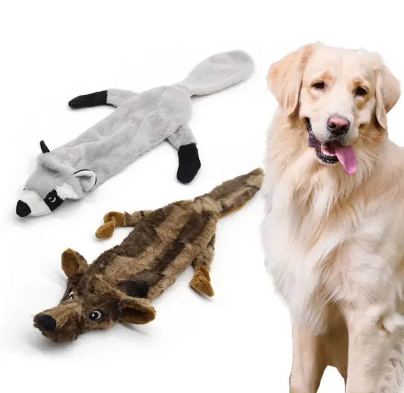 Bite-Resistant Pet Squeak Toy Simulated Animal Plush Shell with No Filling Attractive Rabbit Wolf Raccoon for Dog Entertainment