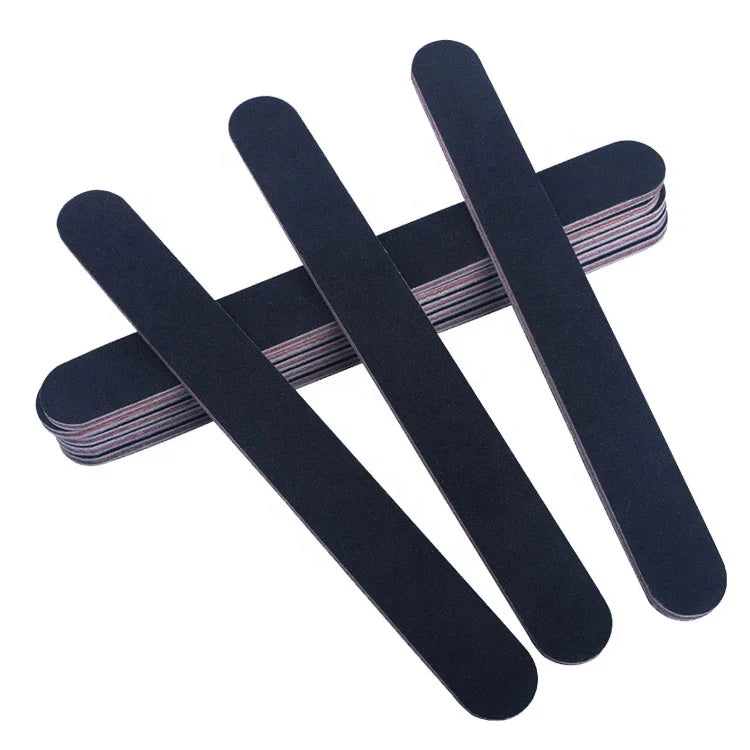 Custom Printed Professional Disposable Nail File Set 100/180 Grit Double Sided Straight Pattern Black EVA Emery Sponge Sandpaper