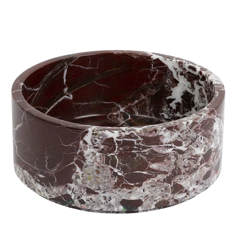 Natural Stone Marble Slanted Pet Bowl round Cat Dog Bowl with Stand for Dining or Bedroom for Water or Food Serving