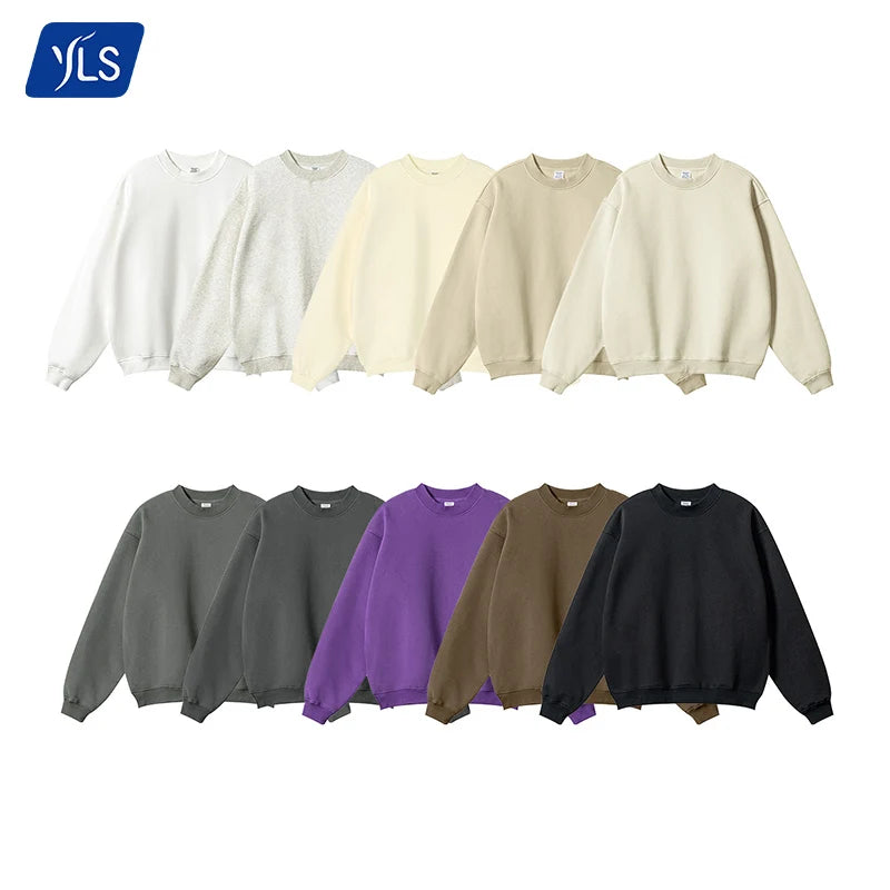 Men Autumn Winter Sport 345G Heavy Weight Custom Embroidered Solid Cotton-Polyester Loose Long Sleeve Sweatshirt