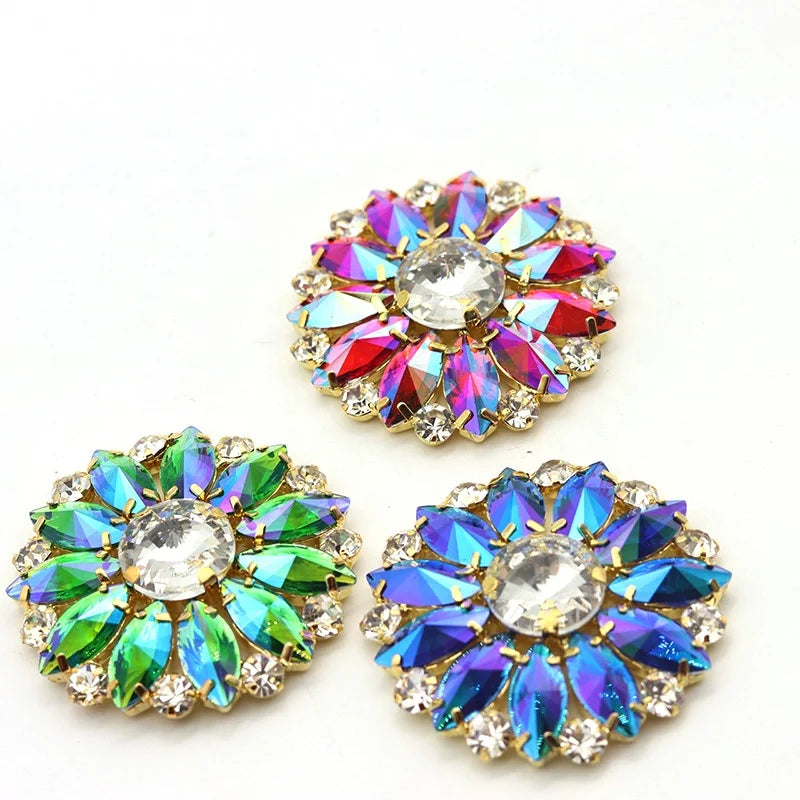 40mm Sew on Charming Multicolor Rhinestone Appliques Crystal Patch Applique for Clothing