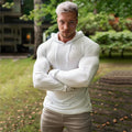 Autumn Winter Men's Slim Fit Casual Fitness Sports Training Base Shirt Long Sleeve T-Shirt Hood Striped Knitted Shirt 180g Dyed
