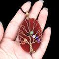 Hot Sale Exquisite Chakela Stone Gold Wrap Wire Life Tree Pendant Necklace Carnelian Natural Stone Fashional Rope Chain Necklace