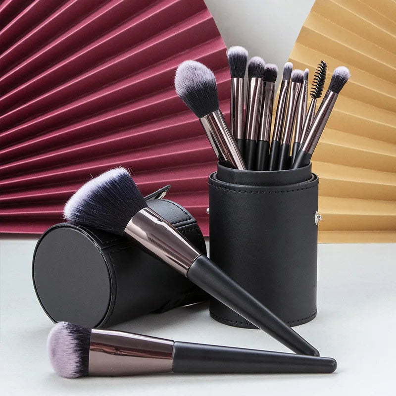 Black Luxury 11 Piece Suit Custom Logo Makeup Brushes Set Professional Travel Make up Brush With Customize Box Bag