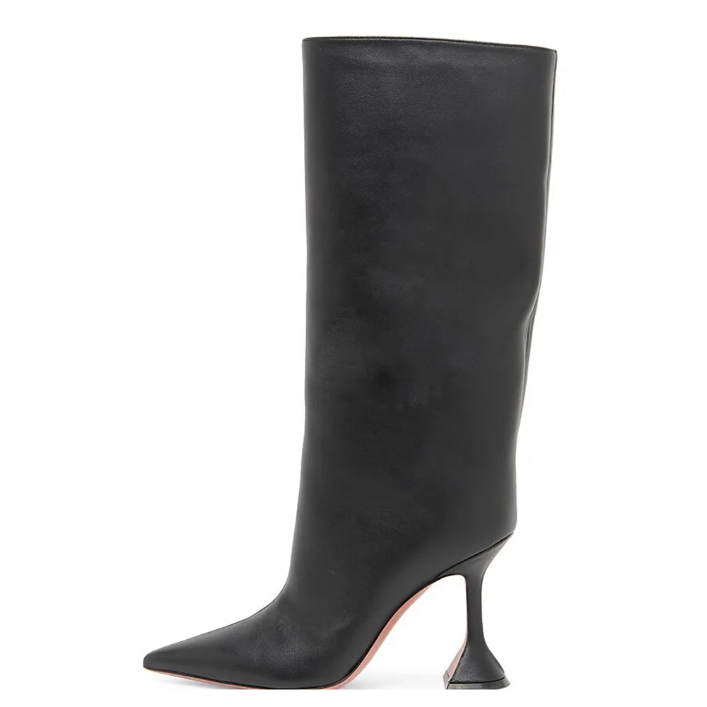 Plus Size Designer Fashion  Heeled Black High Martini Sculpted Heels Wide Mid Calf Women White Boots for Big Calves