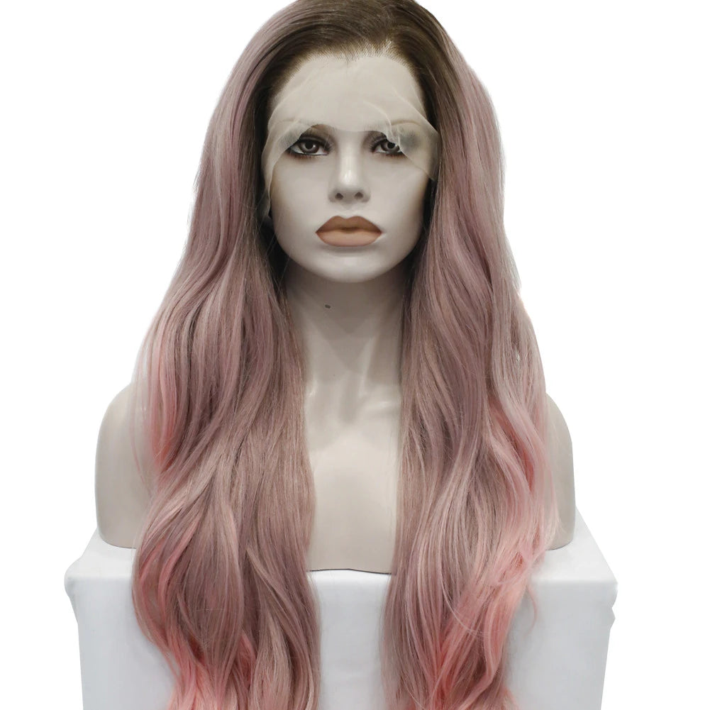 Celebrity 28 Inch Transparent Lace Front Synthetic Wigs Body Wave Highlight Heat Resistant Lace Frontal Wigs