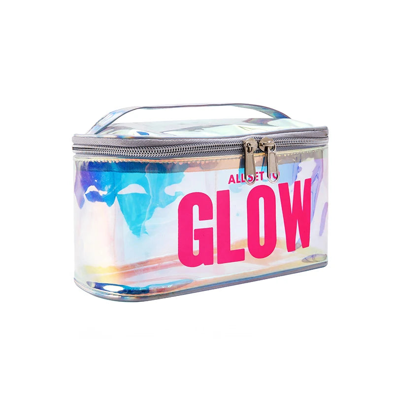 Wholesale Promotional Durable Large Laser Portable Travel Zipper Design Waterproof Holographic Transparent TPU Pillow Shape Soft