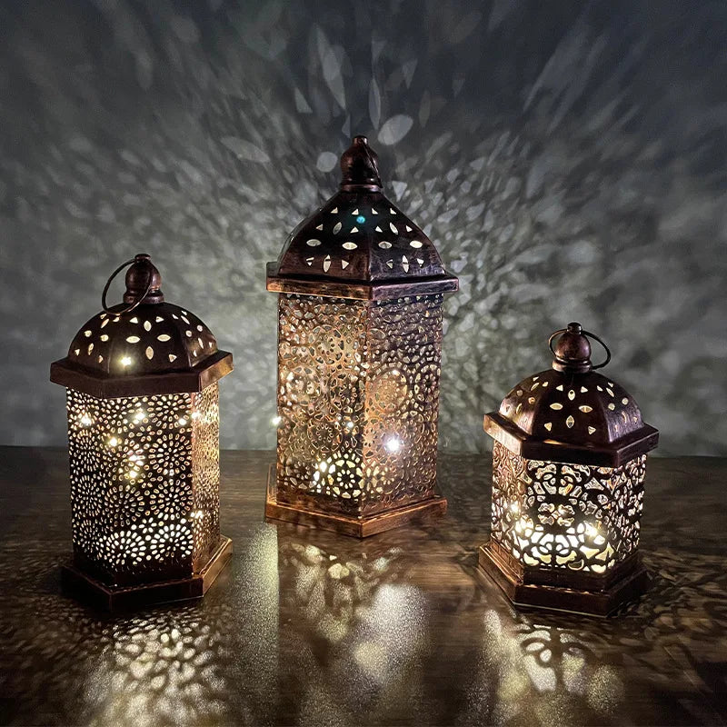 New Retro Iron Hollow Wind Lamp Morocco Style Ornaments Led Small Lantern