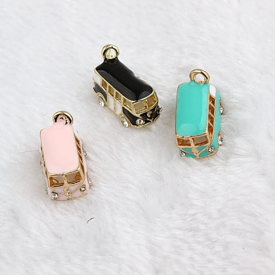 Custom Zinc Alloy Metal Pendants 3D Mini Enamel Bus Fire Fighting Truck Charm for Earing Bracelet Necklace Jewelry Marking