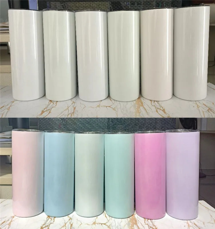 Ready to Ship 20Oz Rainbow Glitter Uv Glowing Color Changing and Glow in the Dark Skinny Straight Blanks Tumblers