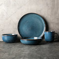 Wholesale Price Custom Nordic Blue Reactive Glaze Wester Stoneware Dinner Set Ceramic Plates Dish Dinnerware Set