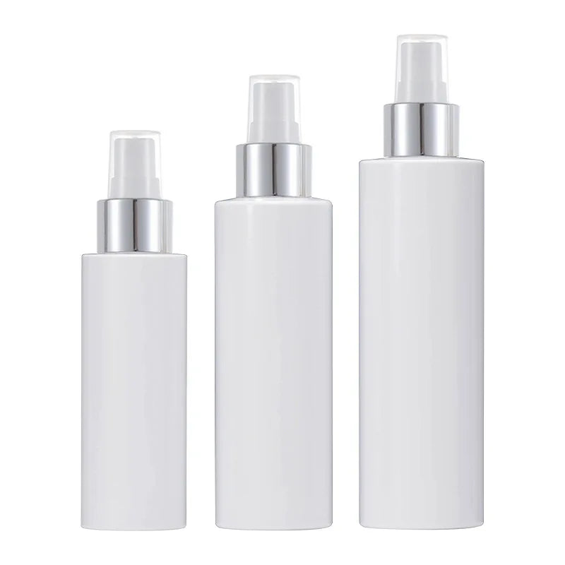 Cosmetic Packaging White Fine Mist Spray Plastic PET Bottles 120ml 100ml 250ml Toner Bottle With Silver Disc Top Cap