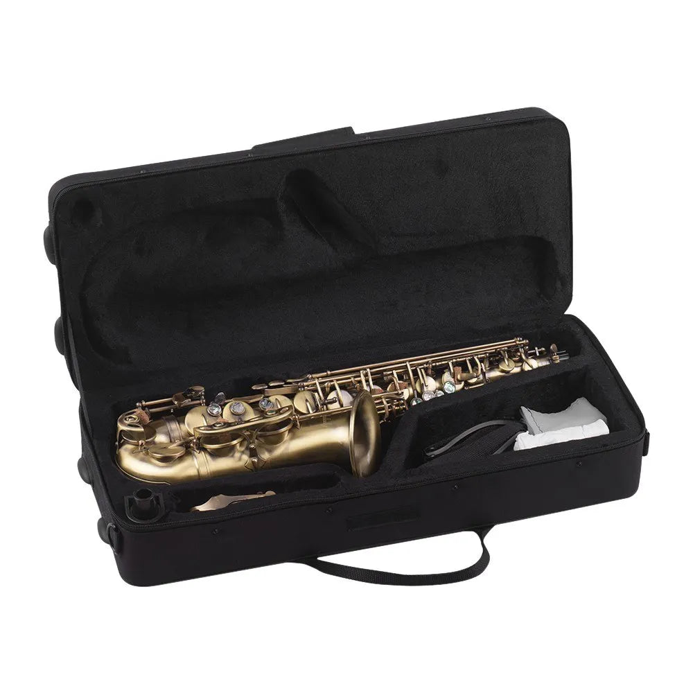 High Grade Antique Finish Eb E-flat Alto Saxophone Sax Shell Key Carve Pattern Woodwind Instrument with Padded Carry Case Gloves