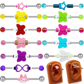Gaby 316L Stainless Steel Industrial Barbell Cartilage Colorful Butterfly Cute Rabbit Earring Piercing Jewelry for Women