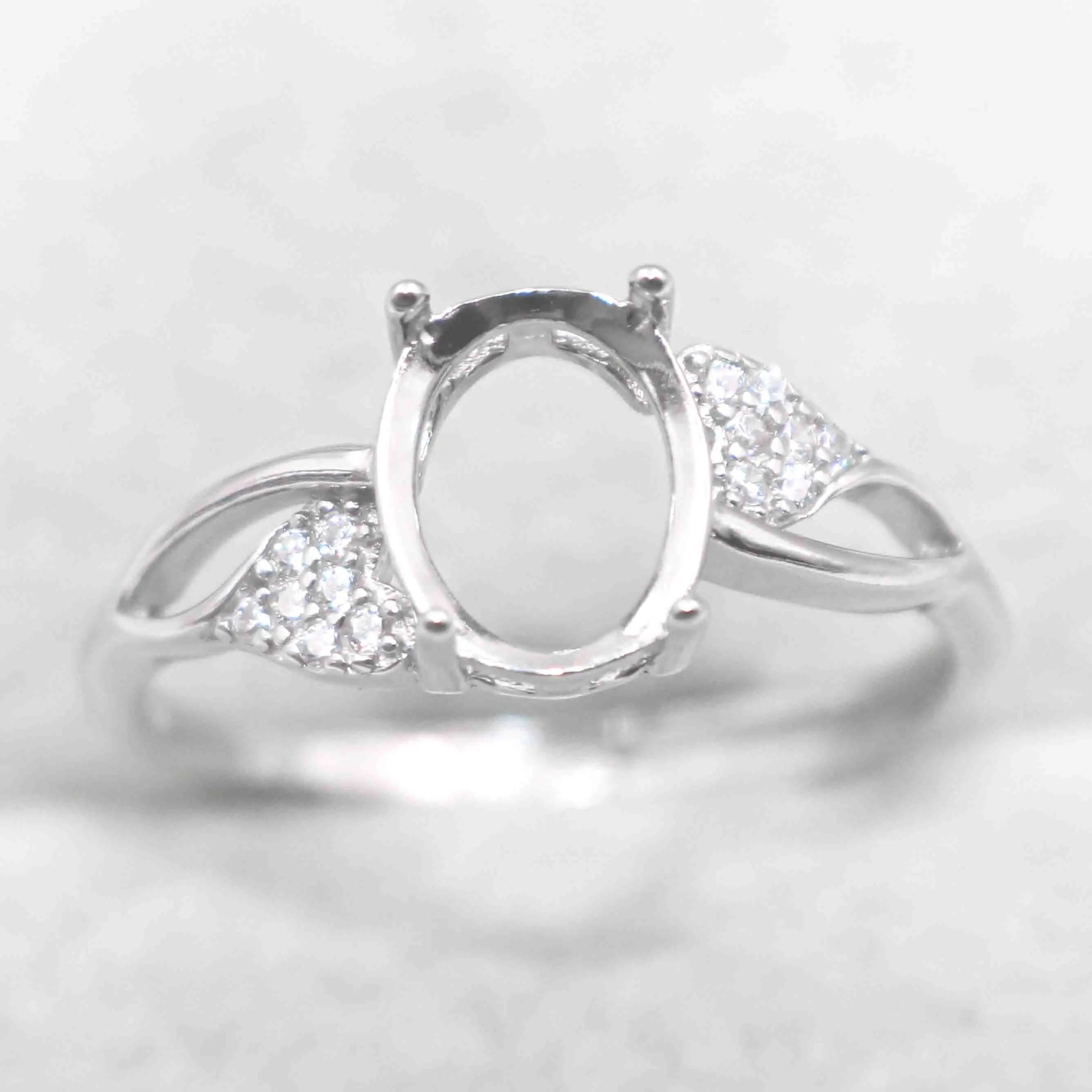 Sterling Silver 7*9mm Semi Mount Ring Empty Frame Blank Support Claw Setting S925 Base Holder Without Center Stone for DIY Inlay