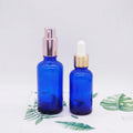 30ml 1oz Cobalt Blue Glass Oil Bottle with Rose Gold Lid for Skin Care Serum