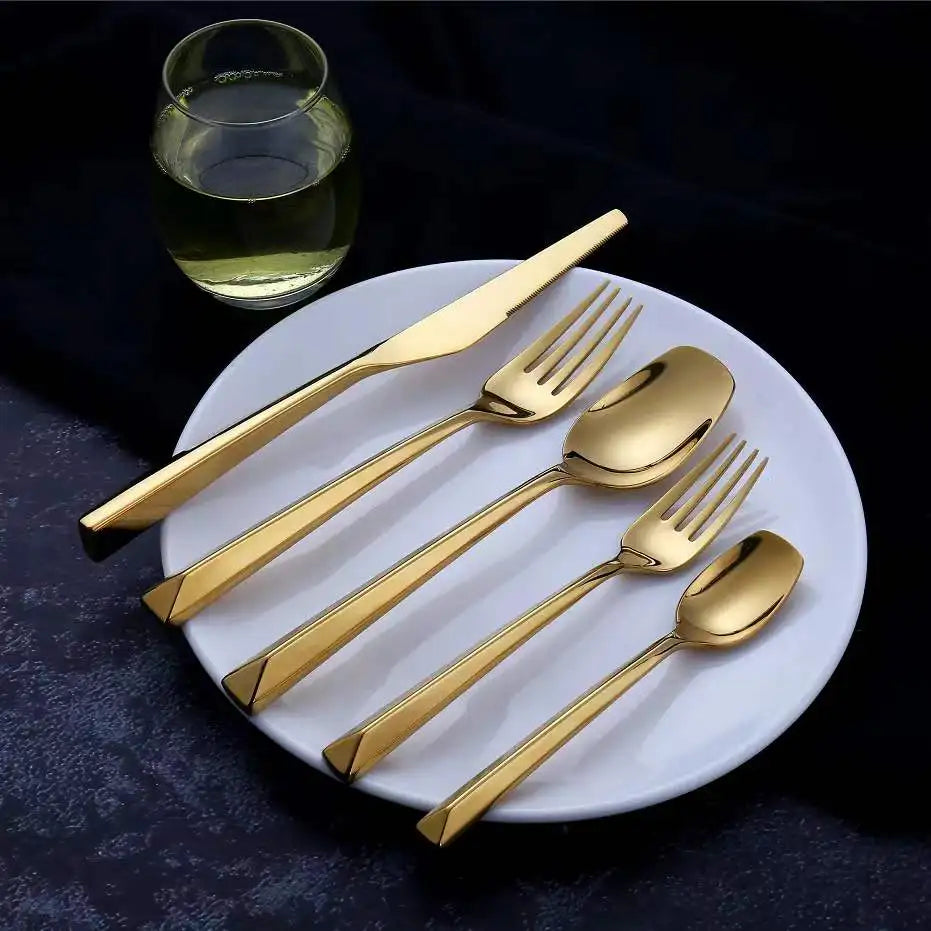 Best Quality Shiny Polishing Portable Golden Camping Travel Tableware Cutlery Flatware Royal Cutlery Set