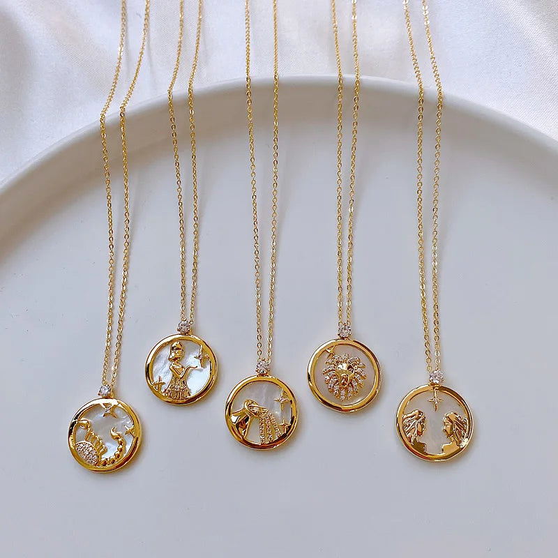 Hot Sale Natural Fritillaria Pendant Necklace Jewelry Lucky Birthstone Shell 12 Zodiac Pearl Choker Necklace Women's Gifts