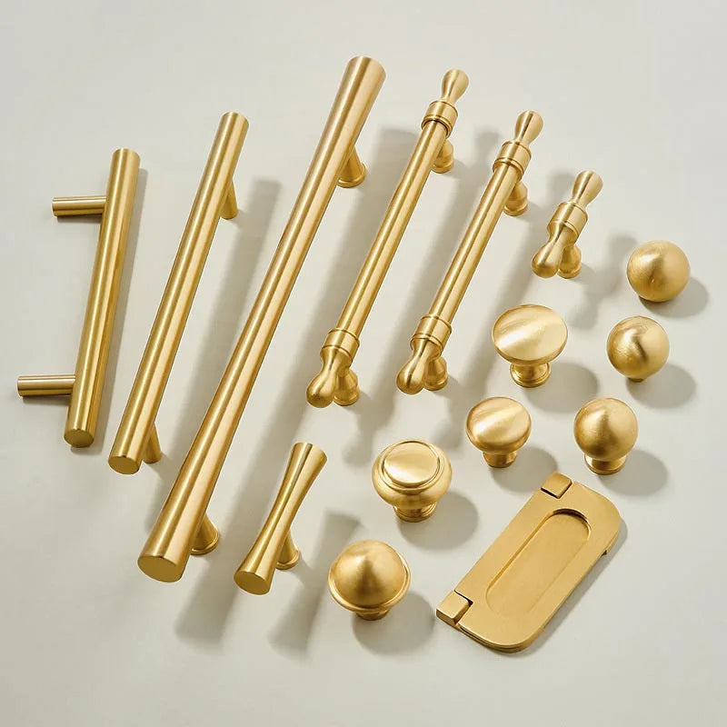 Solid Brass Round Rod T-shaped Cabinet Handle Extended Long Wardrobe Drawer Refrigerator Kitchen Door Pull Furniture
