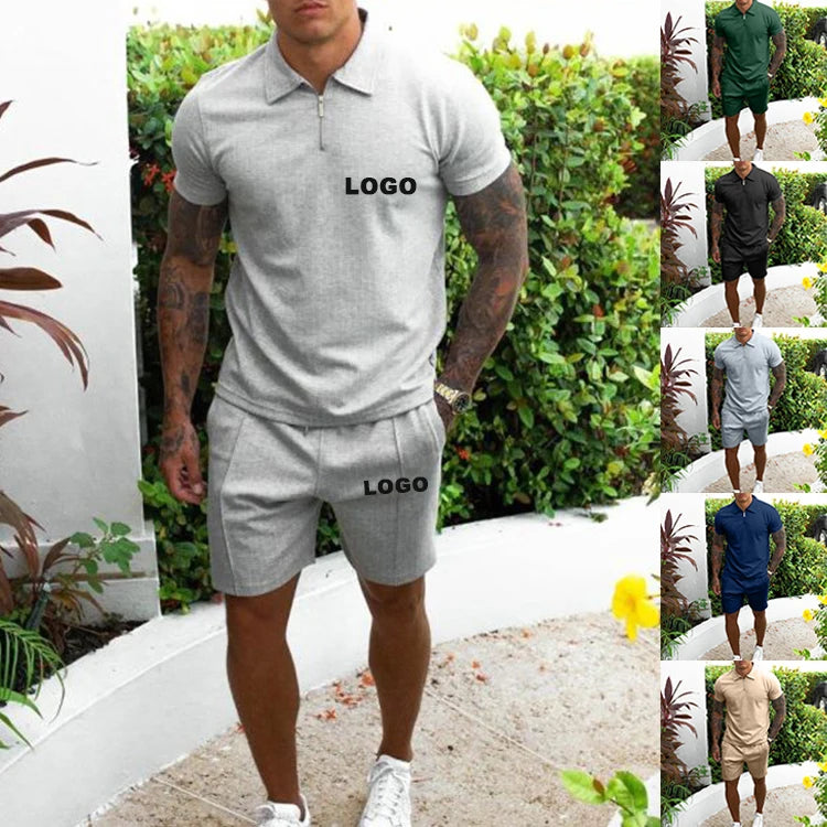 Custom logo 2 Two Piece Men Short Set Summer Tracksuit Sweatsuit Men's Shorts Set Sweat Track Suit t Shirt and Short Set for Men