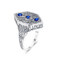 Szjinao Gothic Antique 3 Stone Sterling Silver Vintage Women's Gemstone Rings with Sapphire Brilliant Cut Flower Design Wedding