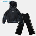 Custom Real Tree Striped Tape Side Heavyweight Streetwear Plus Size Sweatsuit Wide Leg Flared Sweatpants Hoodies Set Men