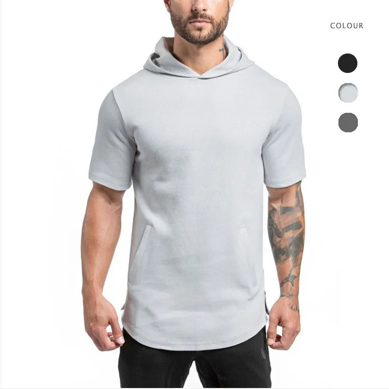 Mens Spring Short Sleeve Fitness Training Running Sports Casual Hoodies Cotton/Nylon Anti-Bacterial Quick Dry Eco-Friendly
