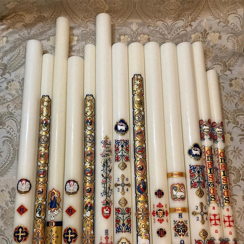 AIKUN Church Multi Color Long Pole Packaging Customized Flameless Stickers 24cm 35cm Easter Day Religion Tapered Candles