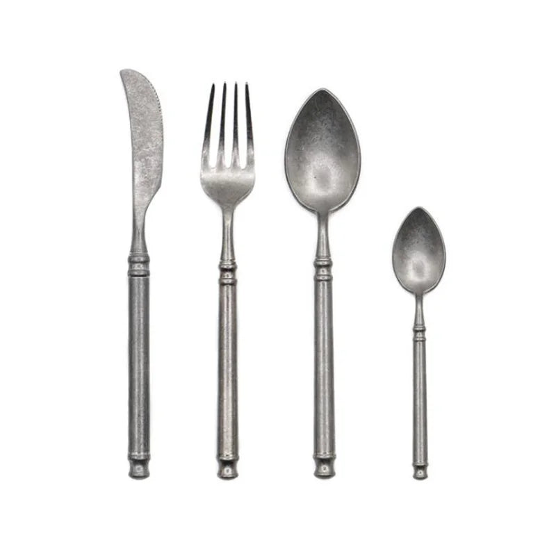 Solhui Baguette Vintage Cutlery Set Stainless Steel Knife Salad Server Fork and Spoon Flatware