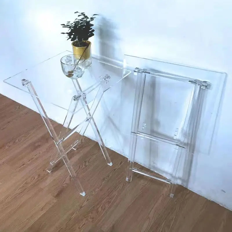 Set of 4 Small Acrylic Folding Coffee Table Clear Acrylic Table Square Portable Plastic Dining Table Set