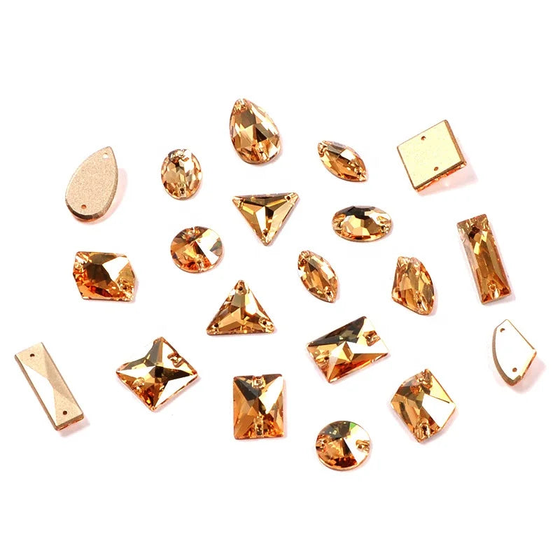 YANRUO  Golden Shadow  Color Various Shape Sewing Beads Rhinestones Glass Crystal  for Wedding Dress