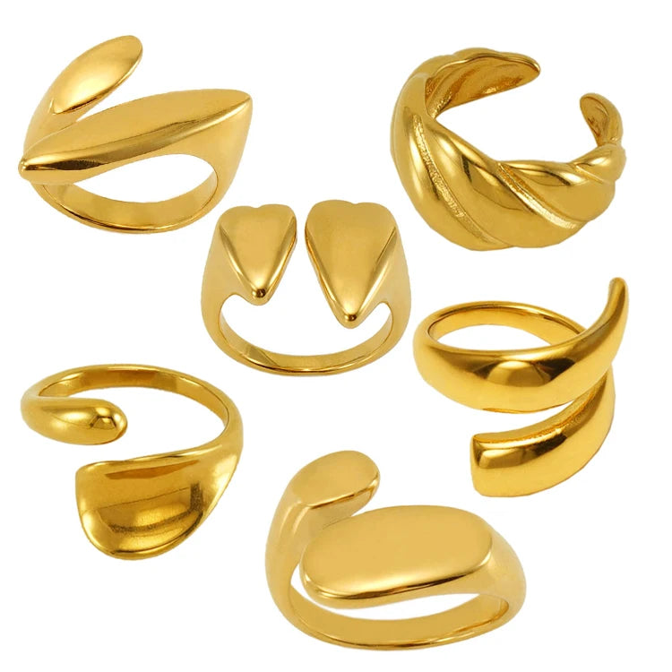 Fatingna Adjustable Stainless Steel Gold Plated for Women Chunky Waterproof Band WithResizable Trendy Wedding Engagement