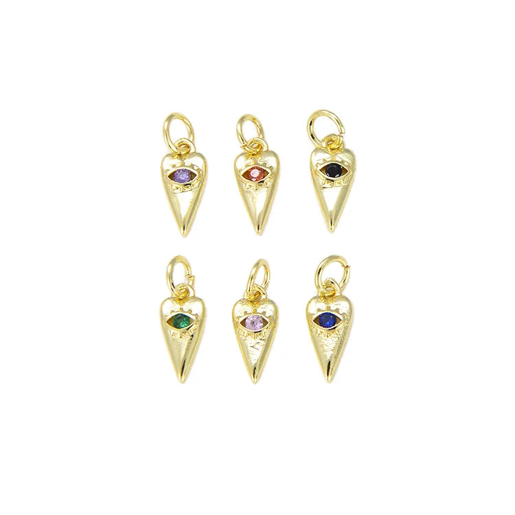 CZ8248 Real 18k Gold Plated Mini CZ Paved Evil Eyes Heart Charms Pendants for Jewelry Making