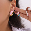 Vintage Morandi Color Oil Dripping Stainless Steel Earrings Minimalist Design Geometric Color Contrast Leaf Shaped Stud Earrings